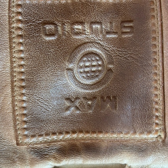 Max Studio Tan Leather Moto Jacket Fitted Silhouette - Picture 11 of 16